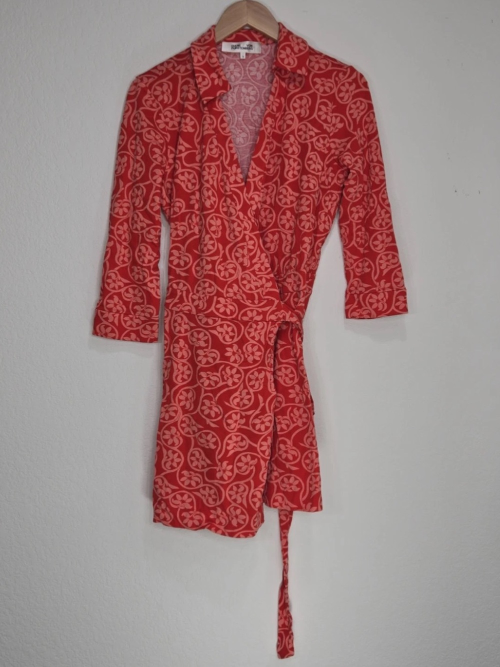 Diane Von Furstenberg Orange Red Floral Print Wrap Romper Size 14 Womens